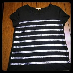 Ellen Tracy black top with sequin strips